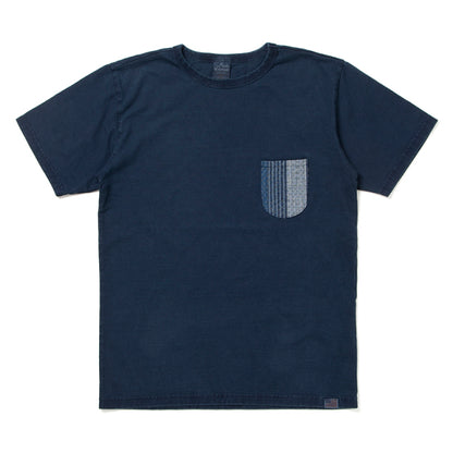 野良着絣刺し子ポケットTシャツ【8099】